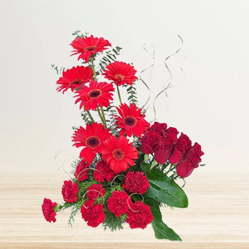 Awesome Arrangement of Carnations, Gerberas N Roses