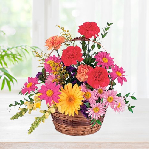 Stunning Carnations N Gerberas Basket Arrangement