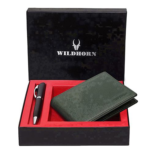Charming WildHorn Mens Leather Wallet with Pen Gift Set