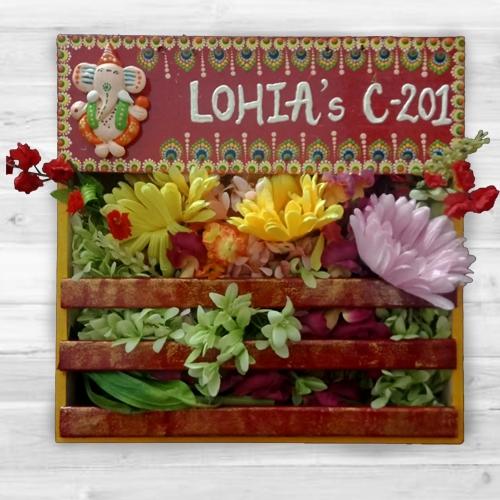 Aesthetic Handmade Dot Mandala Art Ganesha Personalized Nameplate with Art Flower Decor