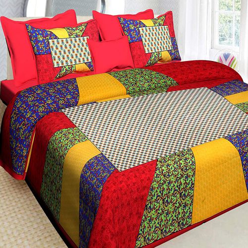 Wonderful Jaipuri Sanganeri Print Double Bed Sheet with 2 Pillow Covers