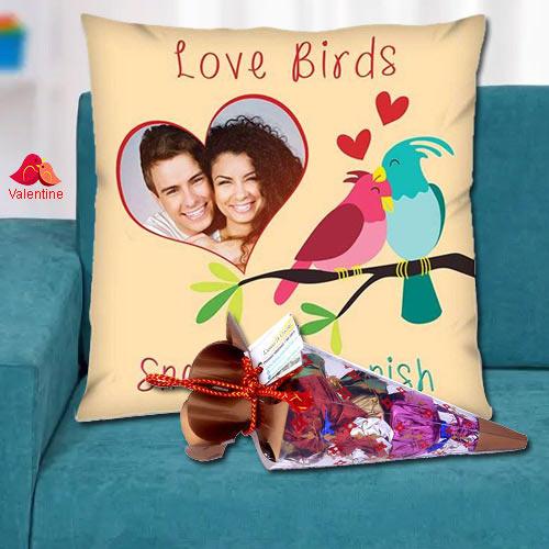 Special Personalized Cushion with a Cone of Handmade Chocolates