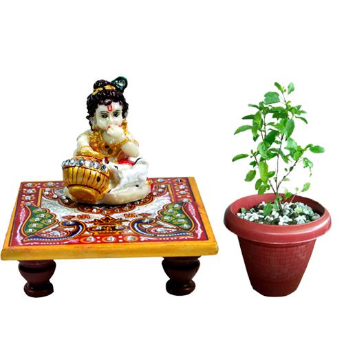 Classic Tulsi n Marble Krishna Chowki Combo