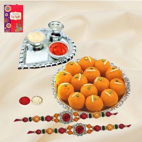 Finest Motichur Laddoo from Haldiram N Stone Rakhis Roli Tika N Card