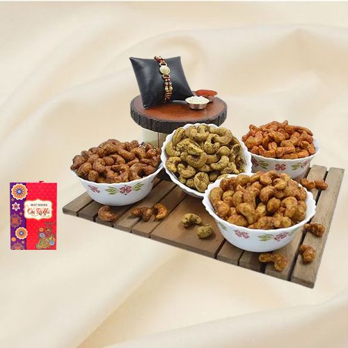 Decorative Pearl Rakhi with Flavored Cashews Assortments