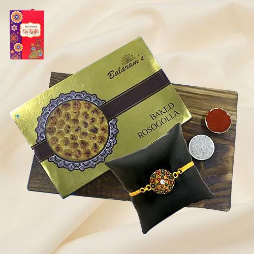 Tasty Baked Rasgulla from Balaram Mullick with Golden Plated Rakhi