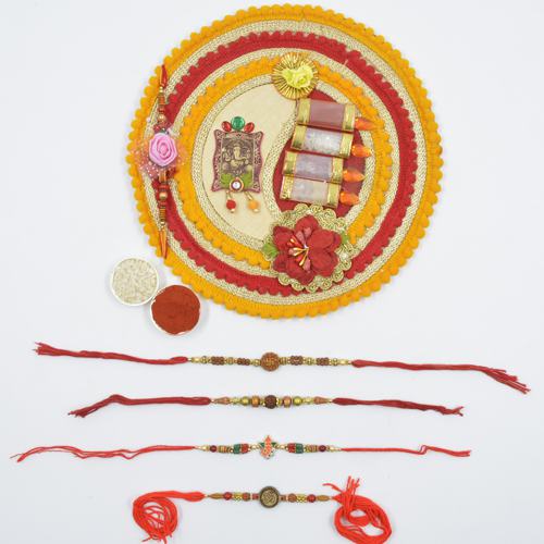 Splendid Rakhi Set of 4 with Shree Rakhi Pooja Thali