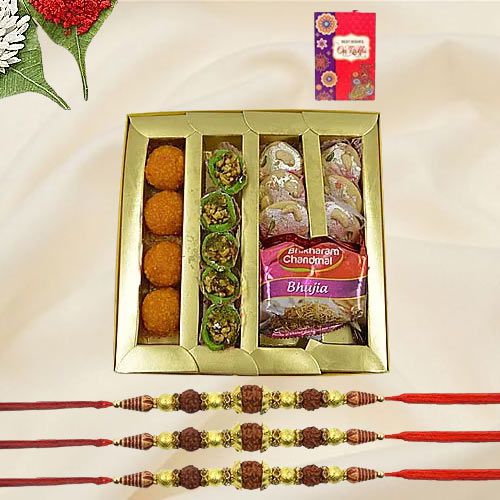 Rudrakhsha Rakhi n Sweets Combo