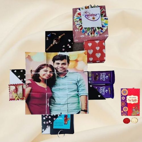 Handcrafted Rakhi Gift of Personalized Photo n Chocolates