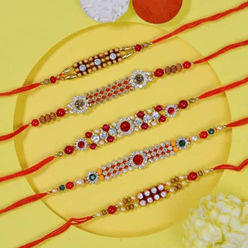 Gorgeous Set of 5 AD Stone Rakhi