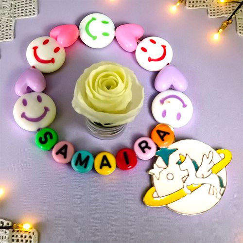 Vibrant Kids Name Unicorn Rakhi