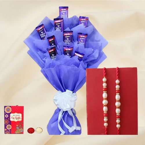 Send Cadbury Chocolates Bouquet with Twin Rakhis