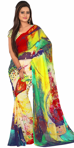 Gaudy Digital Printed Georgette Saree in Multicolour